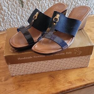 Italian Shoemakers Black and Tan Wedge Sandals